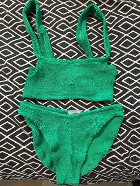 Hunza G Green Textured Bikini Set